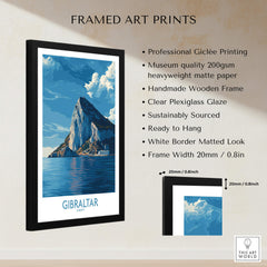 Gibraltar Poster –The Rock Canvas Print showcased in a sleek black frame, highlighting its vibrant colors and details.