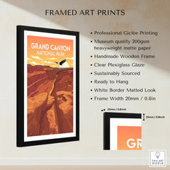 Framed Grand Canyon National Park art print with black wood frame and white mat border