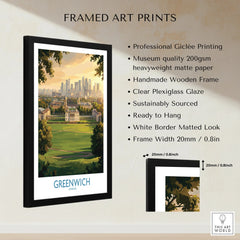 Greenwich London framed art print with skyline view, museum quality matte paper, wooden frame