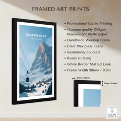 Grindelwald Switzerland Wall Art Print | Alpine Cable Car Travel Posters in a framed art print display.