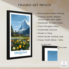Grindelwald Switzerland Canvas Print | Scenic Swiss Village Landscape Poster framed art print features Alpine scenery.