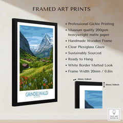 Grindelwald Switzerland Posters | Lush Green Mountain Valley Canvas Print displayed in a quality framed art print.