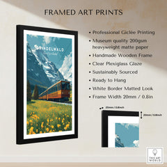 Grindelwald Switzerland Travel Poster | Iconic Mountain Railway Wall Art Print framed with professional giclée printing.