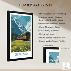 Grindelwald Switzerland Canvas Print | Swiss Alps Train Railway Scene Poster framed art print with professional giclée printing.