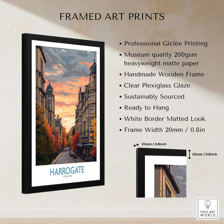 Harrogate Yorkshire Autumn Street Art Print | Sunset Avenue Poster framed art print showcasing autumn colors.