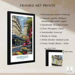 Harrogate Yorkshire Print | Floral Street Scene Poster framed art print showcasing Giclée quality and vibrant colors.