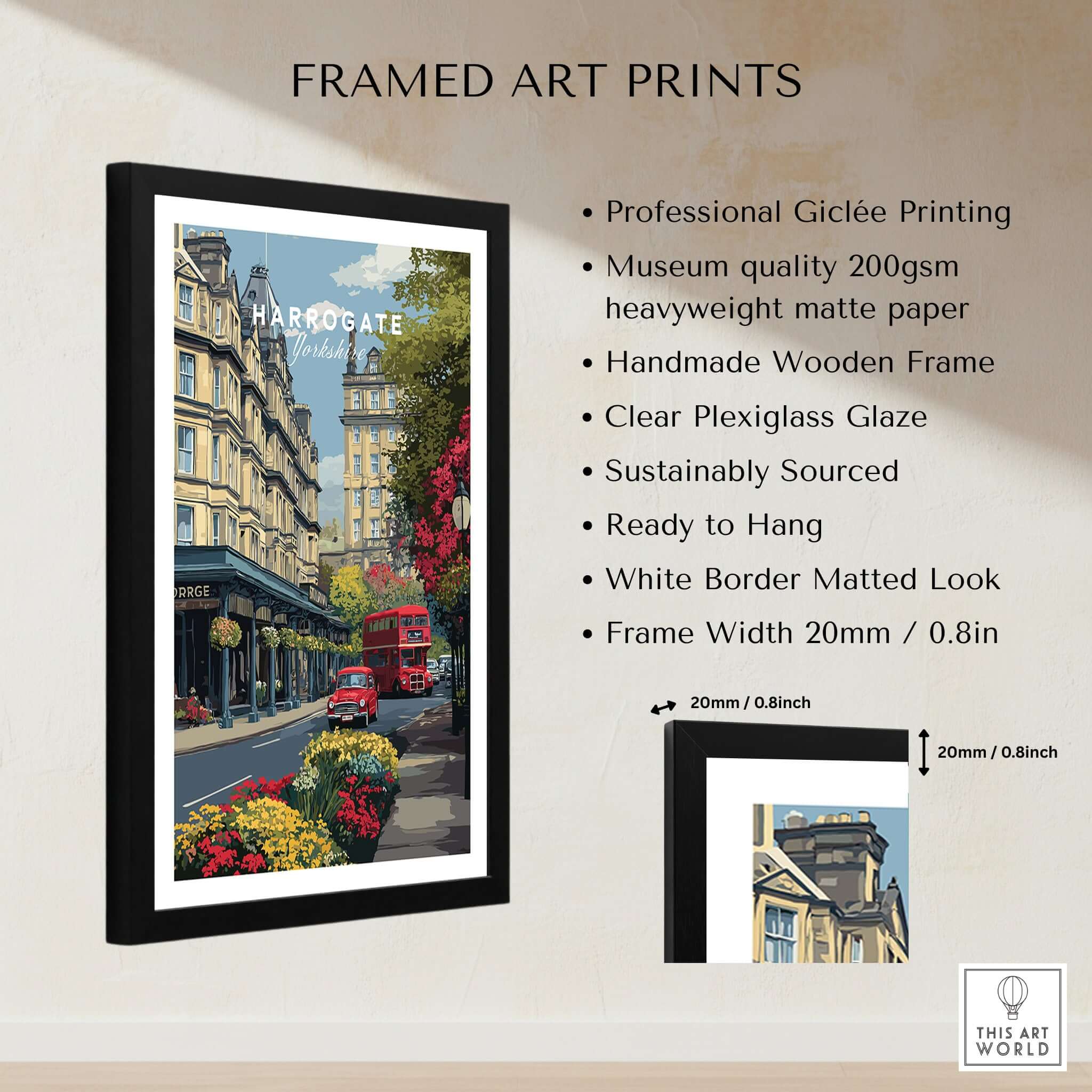 Harrogate Print | English City Wall Decor framed art print showcasing Harrogate's streets and architecture.