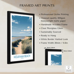 Holkham Beach Norfolk Poster | North Norfolk Shoreline Nature Canvas Print framed art print showcasing serene beach scene.