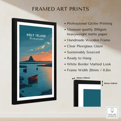 Holy Island Northumberland Wall Art Print | Lindisfarne Sunset Travel Poster framed art print with giclée finishing details.
