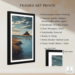 Holy Island Northumberland Travel Poster | Lindisfarne Castle Wall Art Print framed art print showcasing Lindisfarne castle.