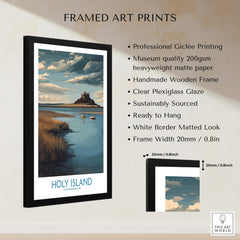Holy Island Northumberland Poster | Historic England Coast Canvas Print in a stylish frame, showcasing its intricate details.