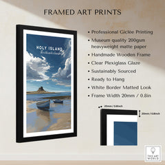 Holy Island Travel Poster Northumberland | Coastal Landscape Wall Art Print featuring framed art print details and design.