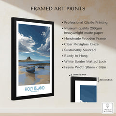 Holy Island Northumberland Poster | North Sea Coast Canvas Print showcasing a framed art print with detailed features.