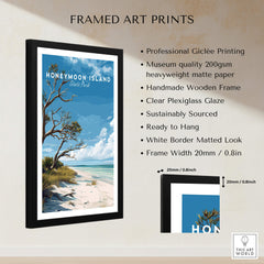 Honeymoon Island Wall Art Print | Florida Tropical Beach Travel Poster framed with professional giclée printing and clear plexiglass.