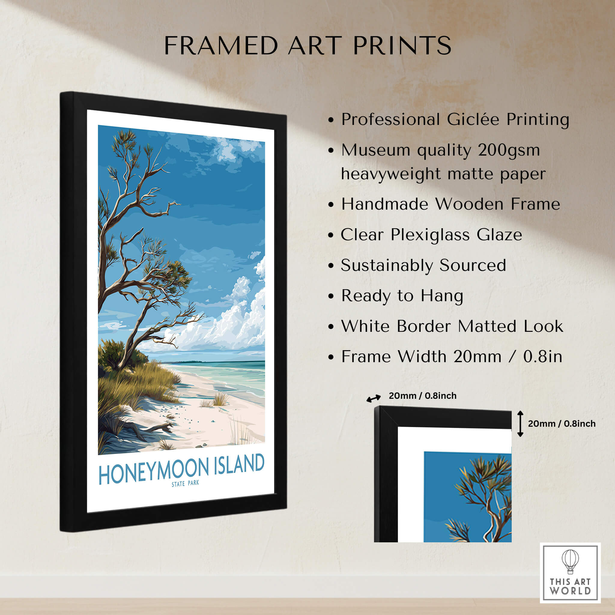 Honeymoon Island Poster | Florida State Park Coastline Canvas Print framed art with professional Giclée printing.