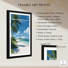 Honeymoon Island Travel Poster | Florida Beach Wall Art Print in a stylish black frame with clear Plexiglass.