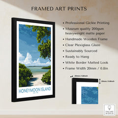 Honeymoon Island Florida Poster | Tropical Island Scene Canvas Print framed art with lush vegetation and blue waters.