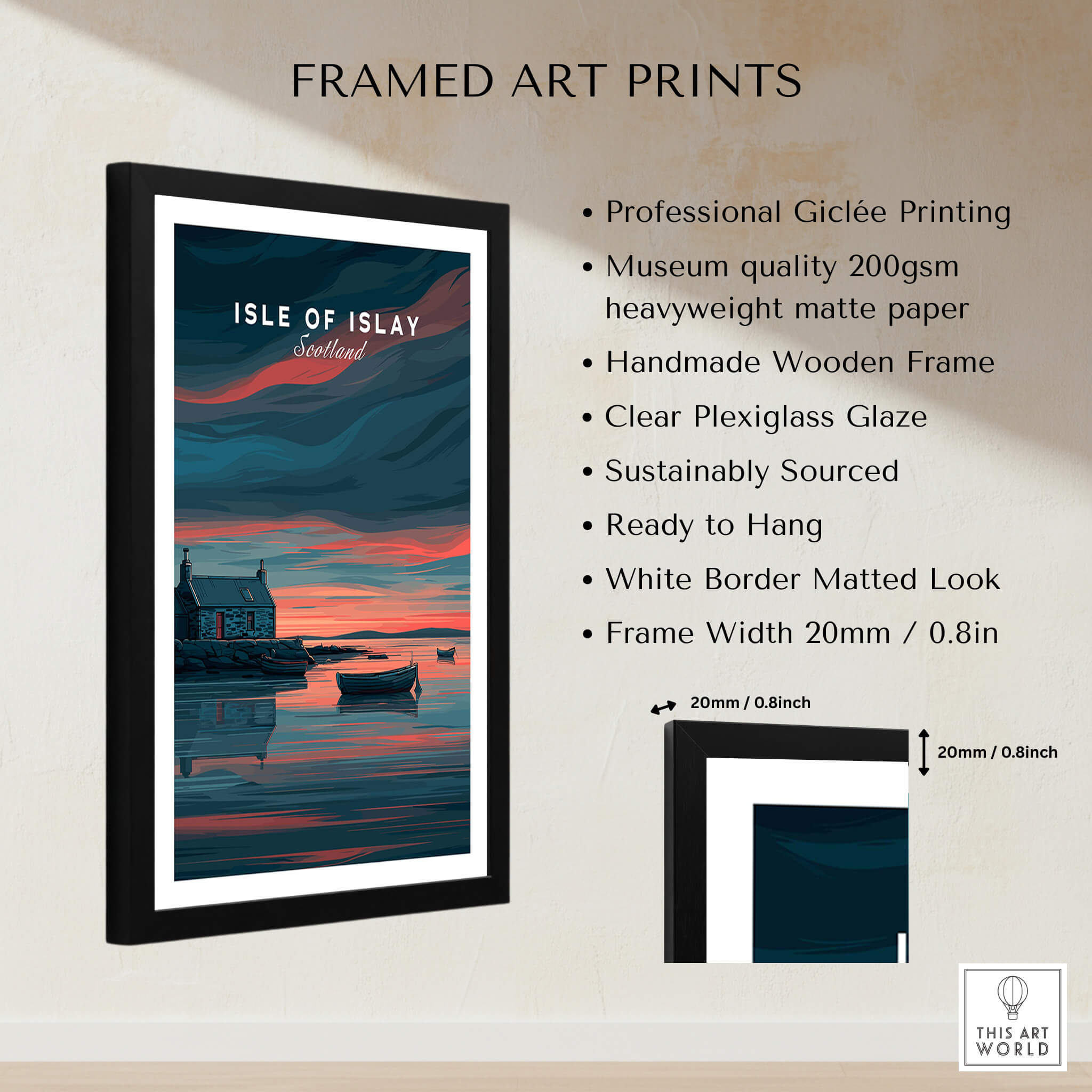 Isle of Islay Scotland Travel Posters | Highland Coastal House Wall Art Print framed art print showcasing coastal scenery.