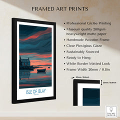 Isle of Islay Scotland Posters | Scottish Hebrides Seascape Canvas Print framed art with colorful sunset over the sea.