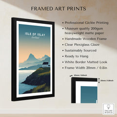 Isle of Islay Scotland Travel Poster framed art print showcasing dramatic coastal landscape.