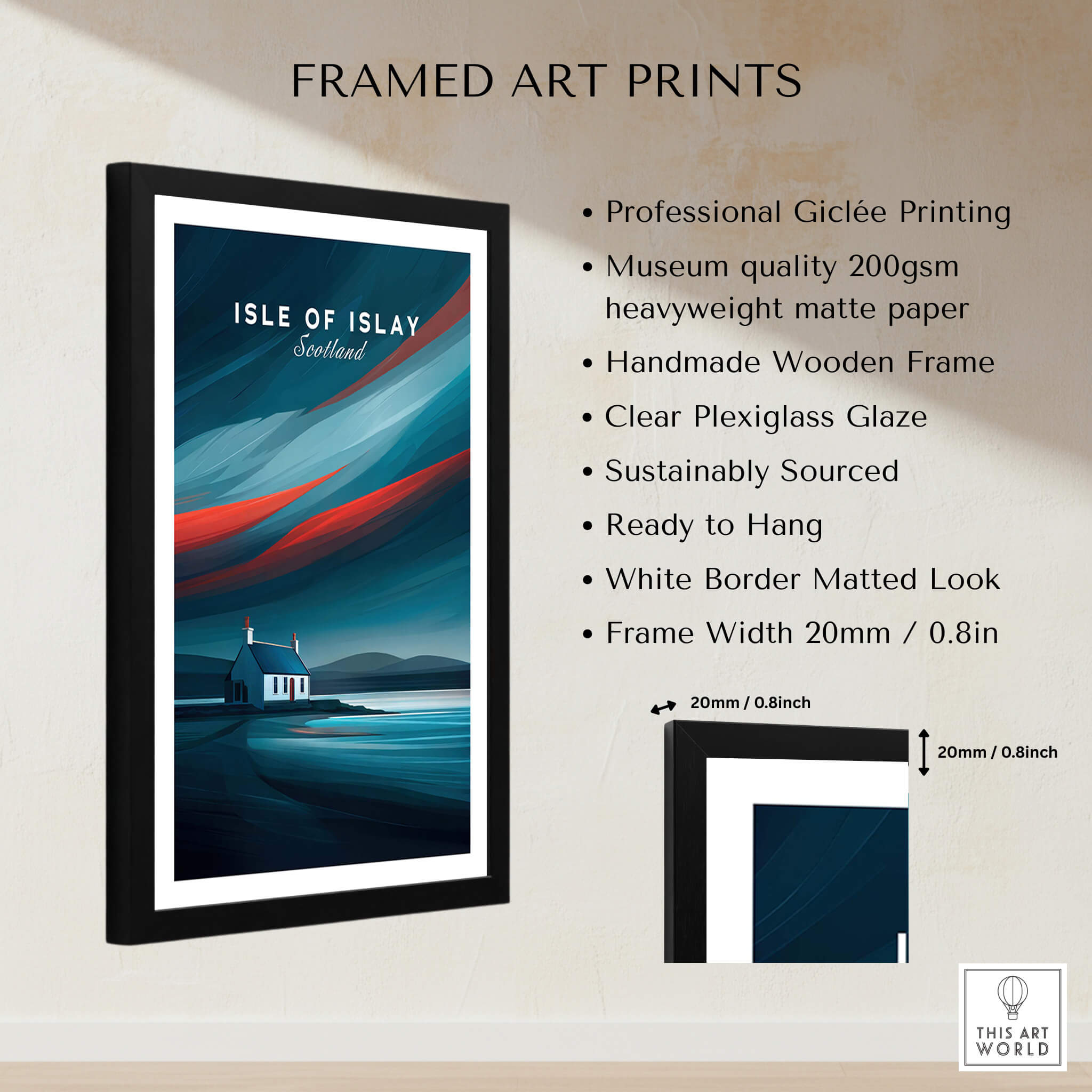 Isle of Islay Scotland Wall Art Print | Dramatic Sky Travel Poster in a framed design with professional Giclée printing.