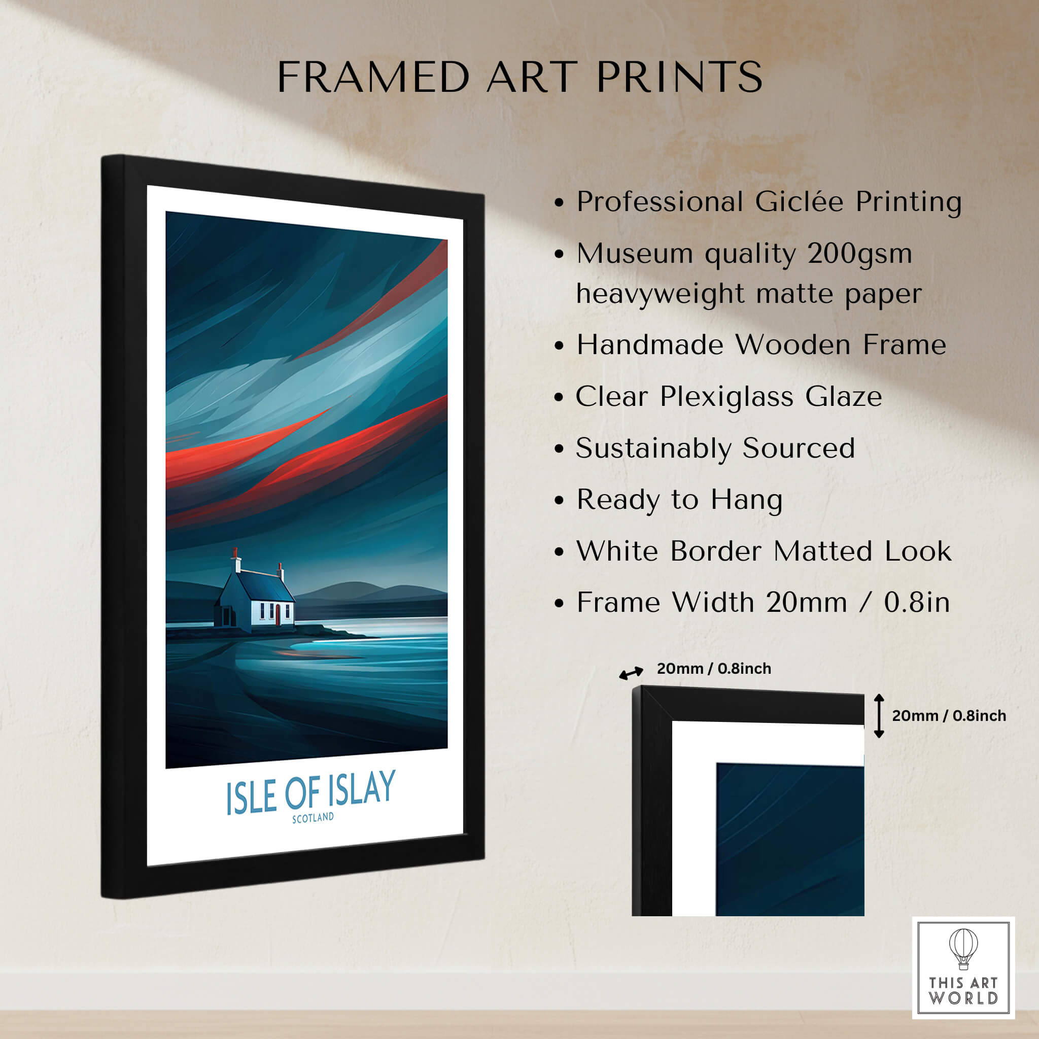 Isle of Islay Scotland Posters | Vibrant Scottish Island Scene Canvas Print featuring Giclée print with wooden frame.