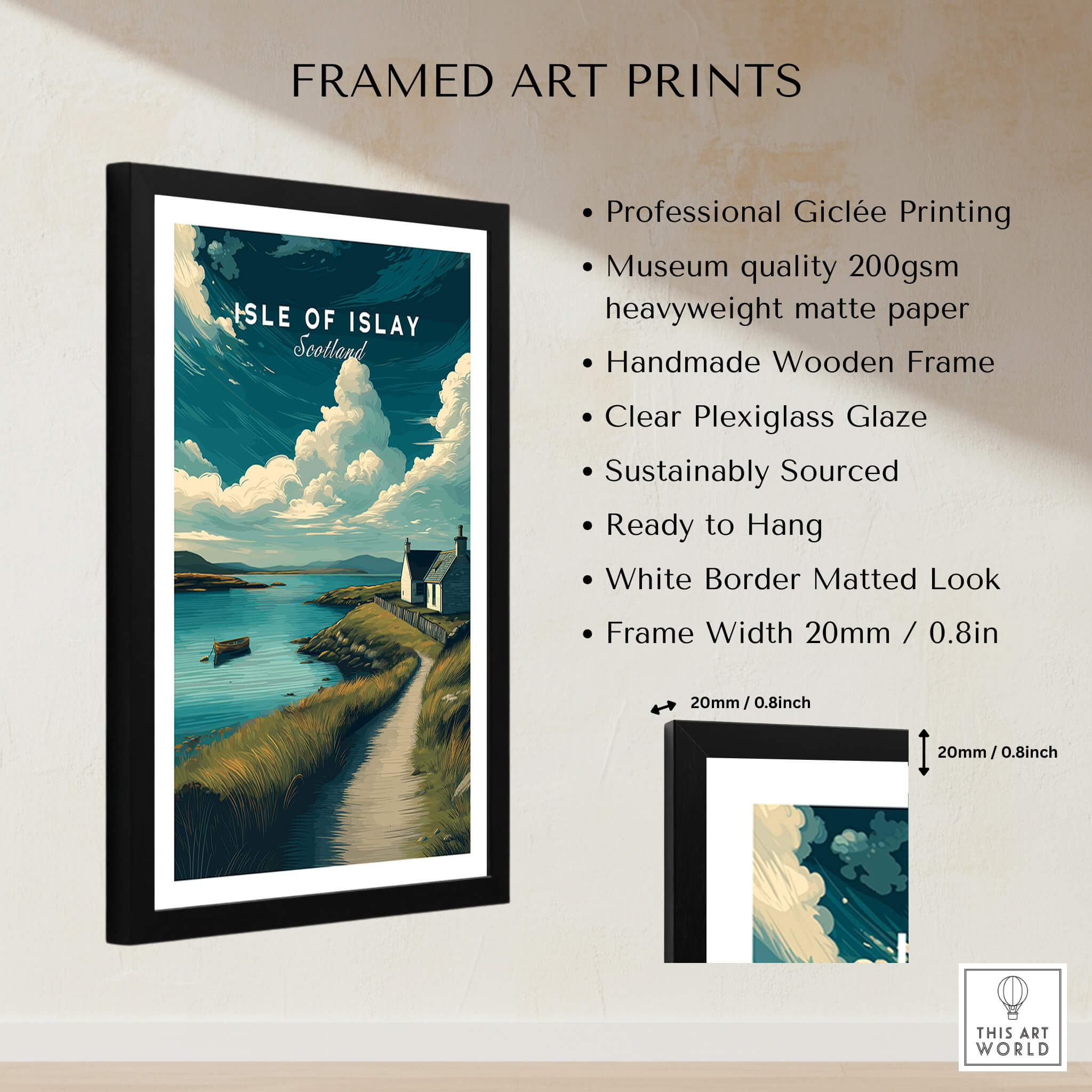 Isle of Islay Scotland Wall Art Print | Coastal Path Travel Poster in framed display with professional giclée printing.