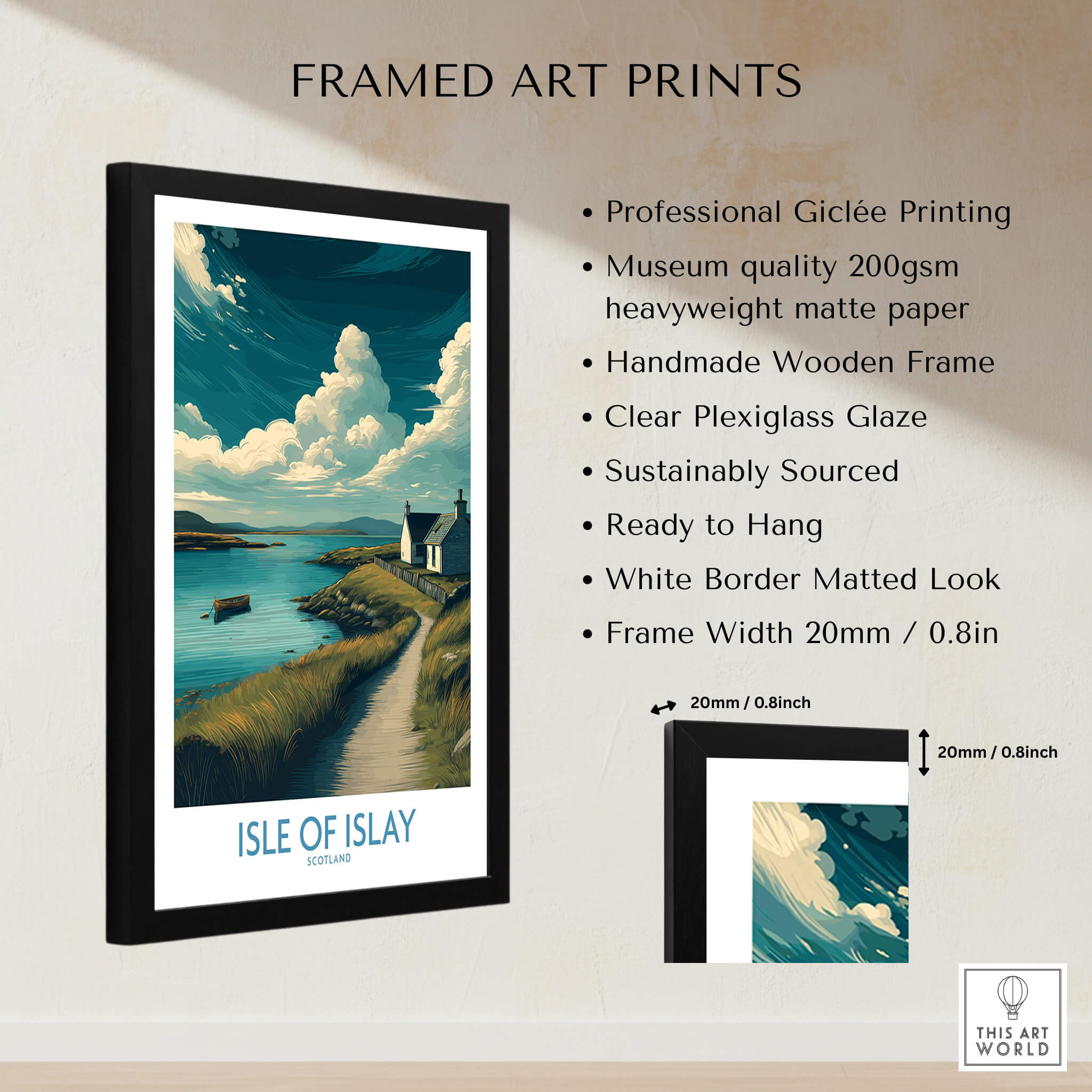 Isle of Islay Scotland Poster | Scottish Seaside Village Canvas Print featuring framed art print details.