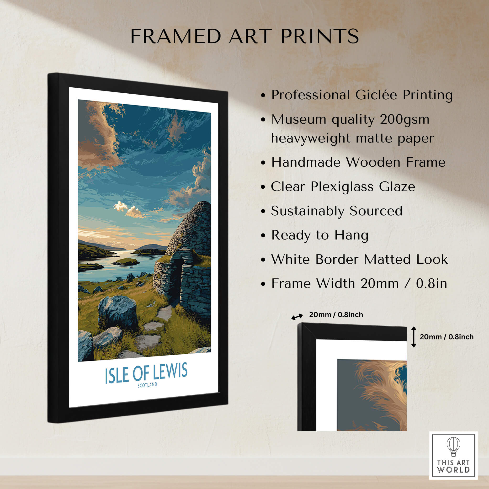 Isle of Lewis Scotland Canvas Print | Outer Hebrides Landscape Poster displayed in a framed art print with detailed features.