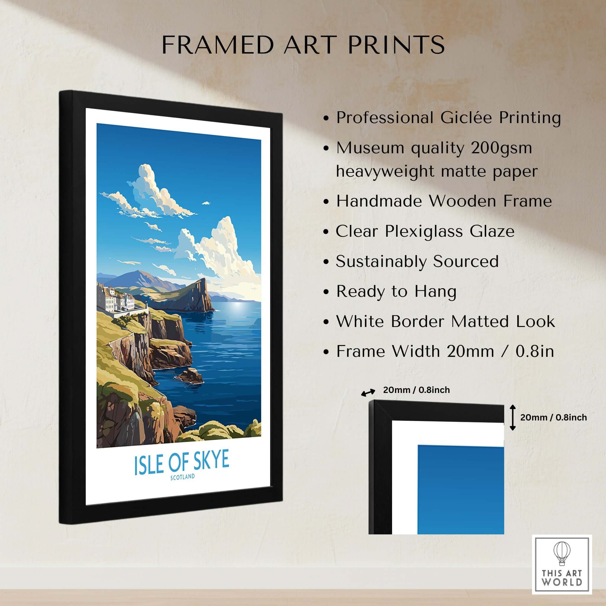 Isle of Skye Poster Modern framed art print featuring professional Giclée printing and a handmade wooden frame.