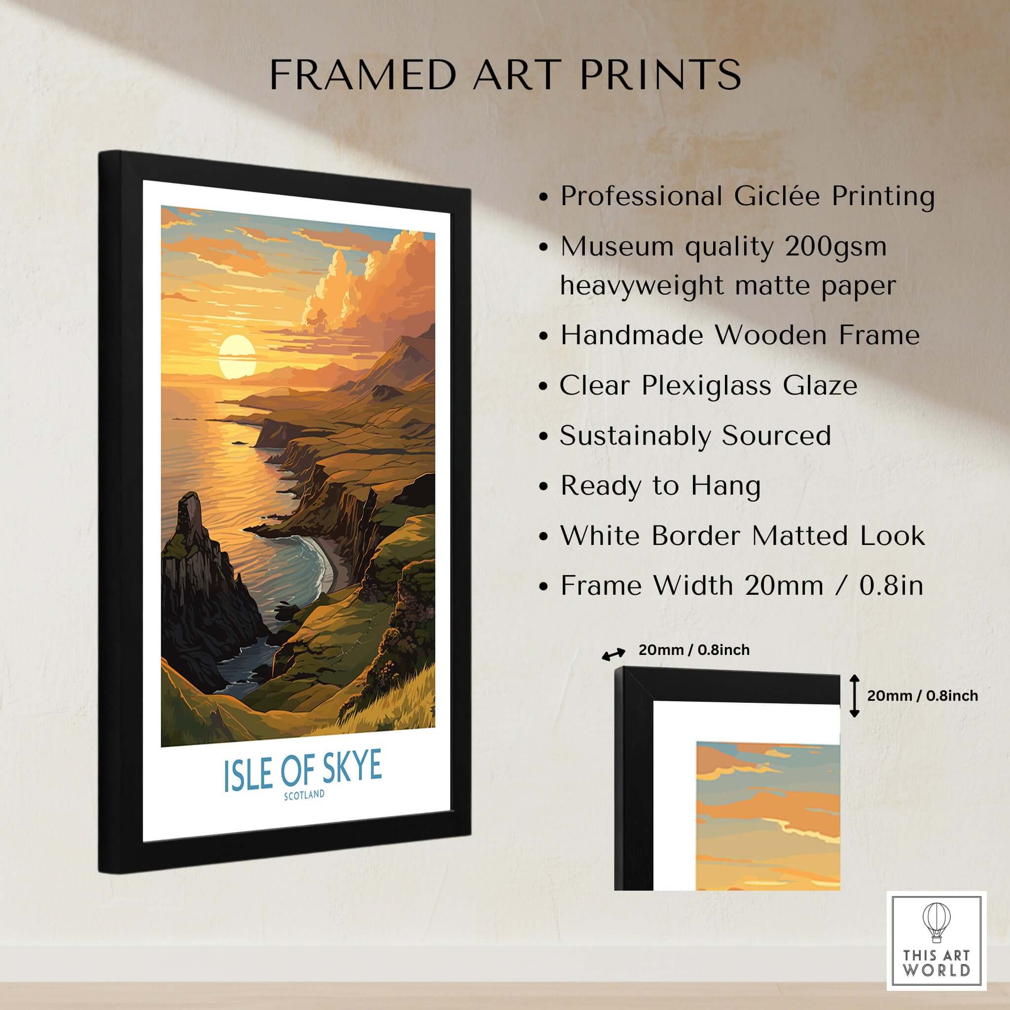 Isle of Skye Wall Art Print featuring sunset landscape in a framed art print design.