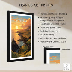 Isle of Skye Art Print framed, colorful sunset over Scottish landscape, professional giclée printing and handmade wooden frame.