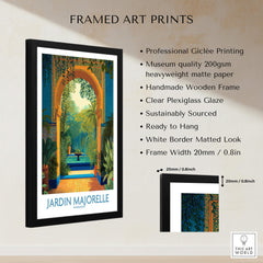 Jardim Majorelle Marrakesh Canvas Print | Tropical Oasis Landscape Poster framed art details including wood frame and giclée printing.