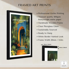 Jardim Majorelle Marrakesh Wall Art Print | Botanical Moroccan Villa Travel Poster in a stylish frame with details.