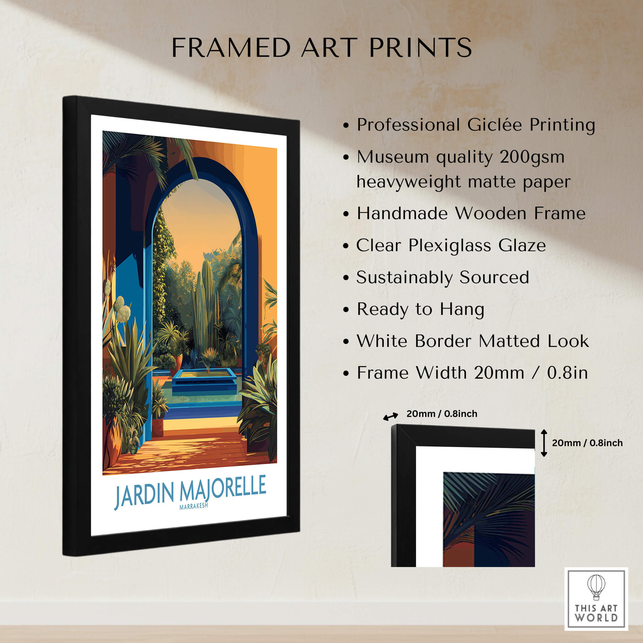 Jardim Majorelle Marrakesh Canvas Print | Exotic Plant & Architecture Posters framed with professional Giclée printing.