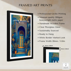 Jardim Majorelle Marrakesh Wall Art Print | Ornate Moroccan Doorway Travel Posters in a handmade wooden frame.
