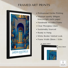 Jardim Majorelle Marrakesh Posters | Detailed Blue Architecture Canvas Print showcased in a framed art print format.