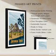 Framed Joshua Tree National Park art print with illustrated desert landscape and trees