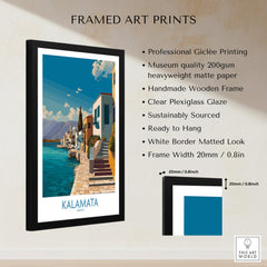 Kalamata Greece Poster | Greek Coastal Canvas Print framed art print design with coastline and traditional architecture.