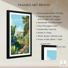 Framed Kew Gardens art print with black frame, white mat, and botanical illustration