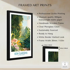 Kew Gardens framed wall art print with lush botanical illustration and wooden frame details.