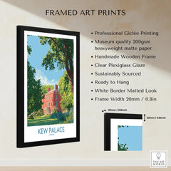 Framed art print of Kew Palace with trees, displayed with quality and frame details listed.