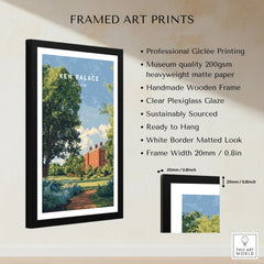 Framed Kew Palace London art print with black wooden frame, white mat, and product details.