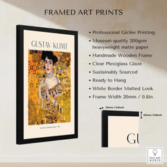 Gustav Klimt Art Print - Portrait of Adele Bloch-Bauer I Poster 1907 framed print with museum-quality details.