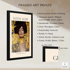 Gustav Klimt Art Print - Judith and Holofernes Art Print 1901 - Golden Phase Wall Decor Poster in a framed giclée print.