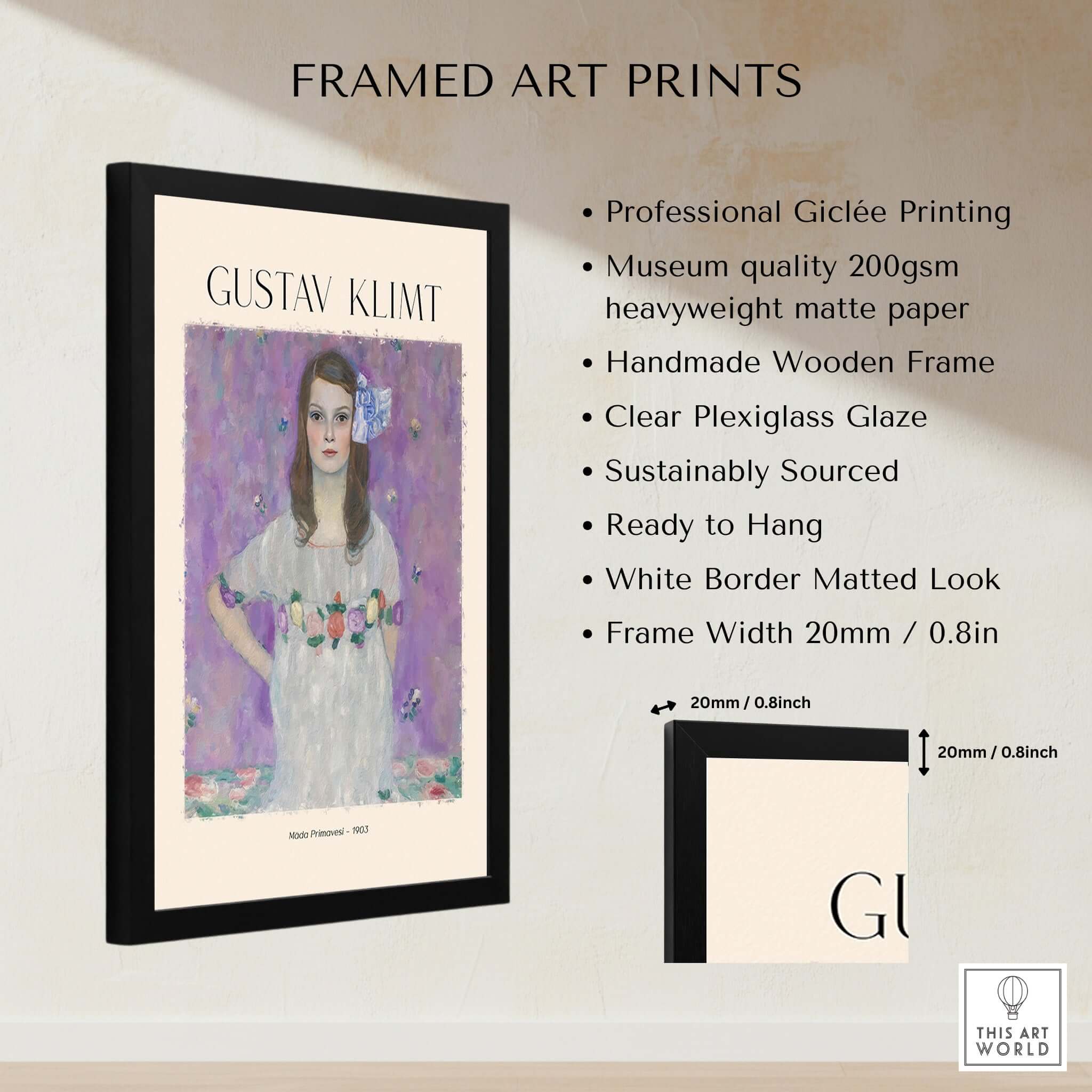 Gustav Klimt Mäda Primavesi Portrait Poster 1903 - Vienna Secession Art Print Wall Decor framed with professional giclée printing