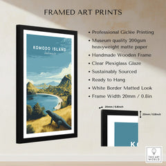 Framed Komodo Island Indonesia travel poster, wooden frame, museum-quality art print