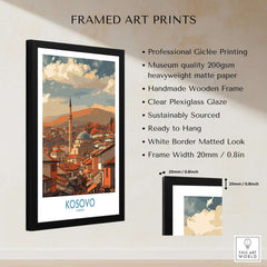 Kosovo Prizren Old Town Art Print | Historic Mosque View Poster framed art print showing vibrant colors and details.