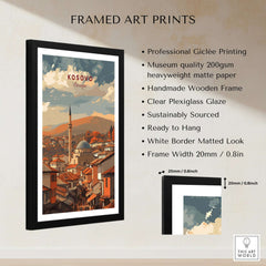 Kosovo Balkan City Rooftops Canvas Print | European Travel Wall Decor displayed within a professional frame with details.