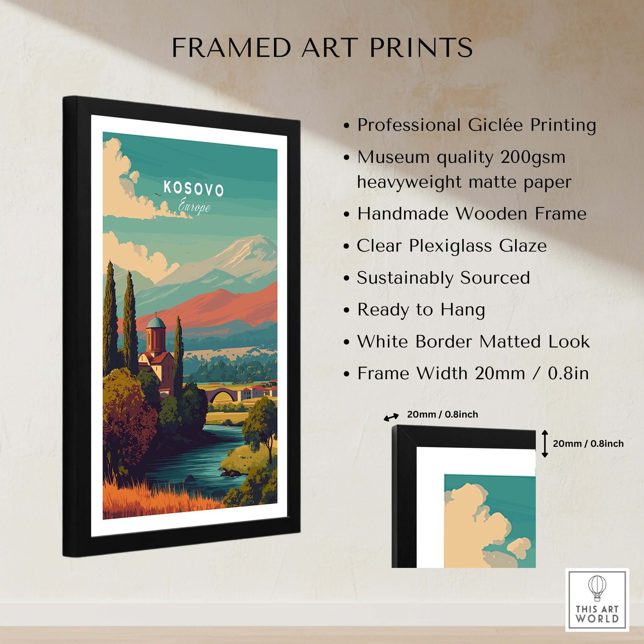 Kosovo Peja Canvas Print | European Travel Wall Art featuring professional Giclée printing and a handmade wooden frame.